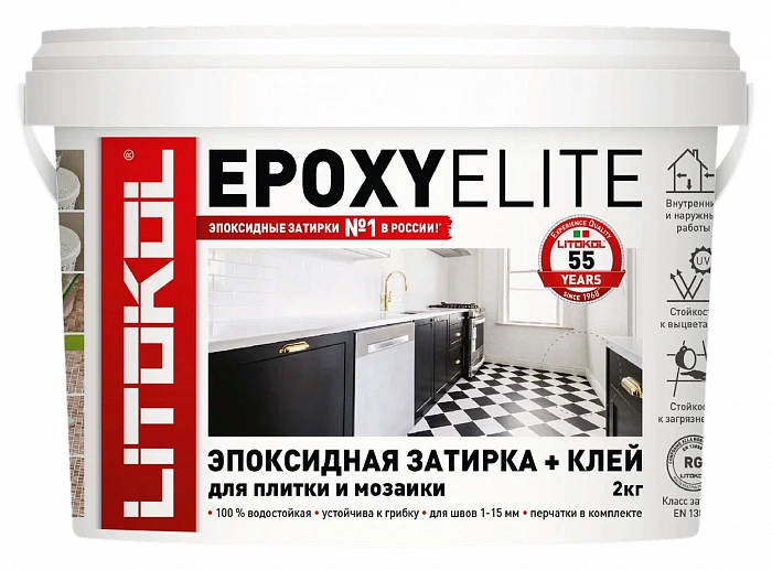 Двухкомпонентный затирочный состав Litokol EPOXYELITE E.05 Серый базальт, 2 кг
