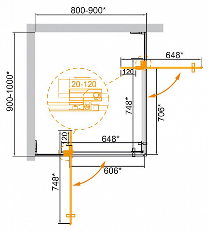 Душевой уголок CEZARES SLIDER AH-2, SLIDER-AH-2-80/90-90/100-GRIGIO-NERO