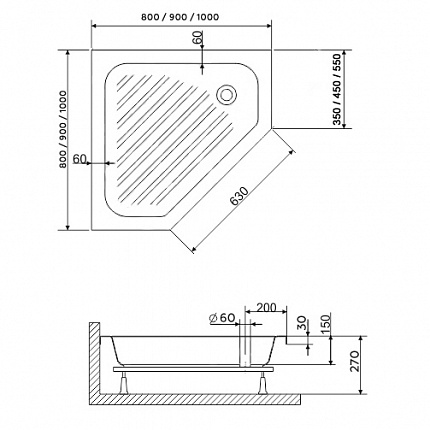 Душевой поддон RGW Acryl 16180500-51 100x100x15 h27 см