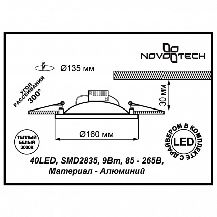 Ввстраиваемый Светодиодный Светильник Novotech Novel 357606 Spot