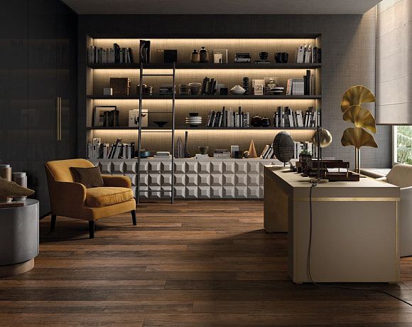 Керамогранит La Faenza Legno del notaio. Фото в интерьере