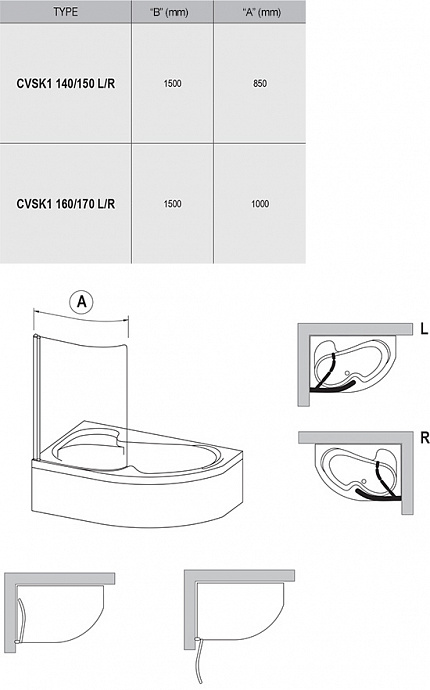 Шторка на ванну Ravak Rosa PPS-100 сатин + Транспарент