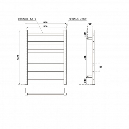 Полотенцесушитель водяной Point Меркурий П6 500x600, черный