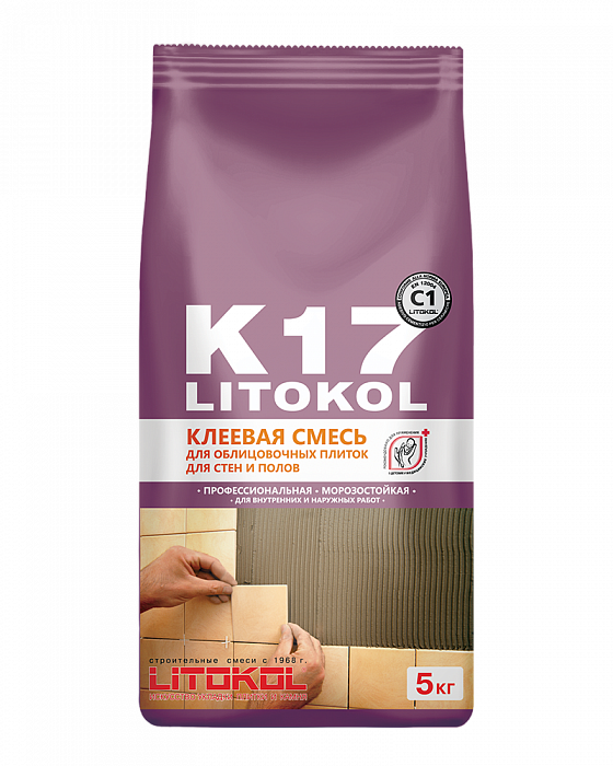 Клей для керамической плитки и мрамора Litokol K17, 5 кг