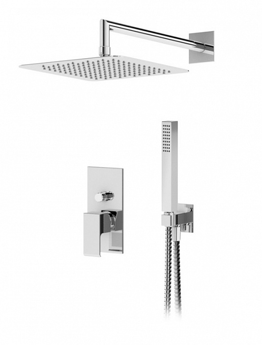 PORTA-DSIPQ-30-01 Душевая система со встраиваемым смесителем, верхним душем 30 см металл, с выводом и ручным душем со штуцером, держателем и шлангом, исполнение хром