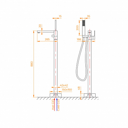 Смеситель напольный RGW Shower Panels 511405350-01  см