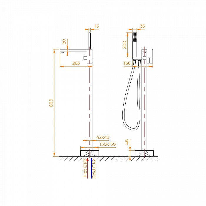 Смеситель напольный RGW Shower Panels 511405350-01  см