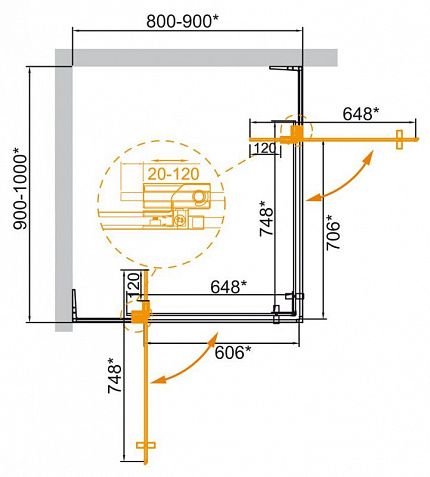 Душевой уголок CEZARES SLIDER AH-2, SLIDER-AH-2-90/100-100/110-GRIGIO-Cr