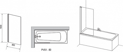 Шторка на ванну Ravak Pivot PVS1-80 черный + Транспарент