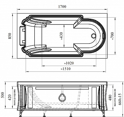 Акриловая ванна Radomir Анабель 170x85, золото, комплект панелей