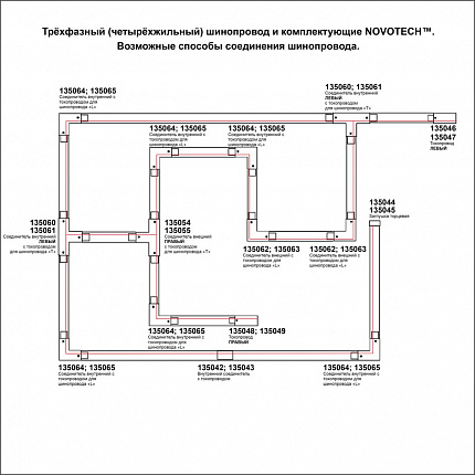 Трехфазный (четырехжильный) шинопровод 2м с токопроводом (адаптером) и заглушкой NOVOTECH 135038 PORT