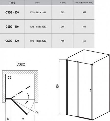 Дверь в нишу Ravak Chrome CSD2-110 белый+стекло Transparent