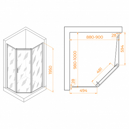Душевой уголок  RGW Passage 38088690-11  90x100x195 см