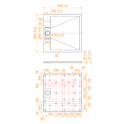 Душевой поддон RGW SMC 55370199-01 90x90x2,6 см