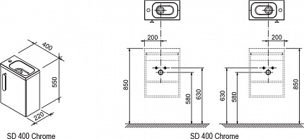 Дверь тумбы под умывальник Ravak SD 400 Chrome R белая