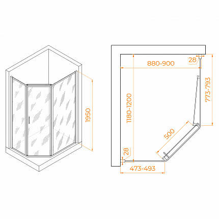 Душевой уголок  RGW Passage 38088692-11  90x120x195 см