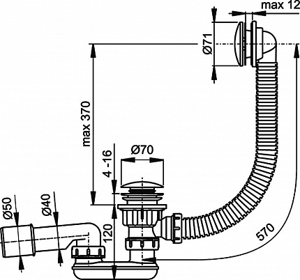 Сифон для ванны AlcaPlast A504CKM