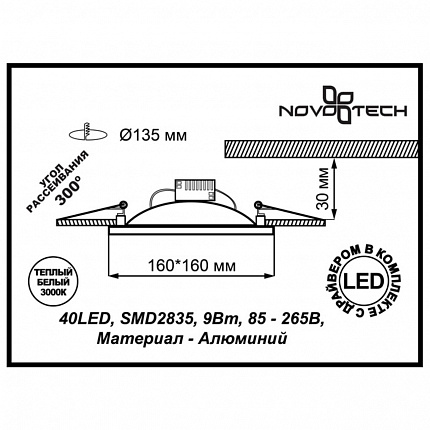 Ввстраиваемый Светодиодный Светильник Novotech Novel 357614 Spot
