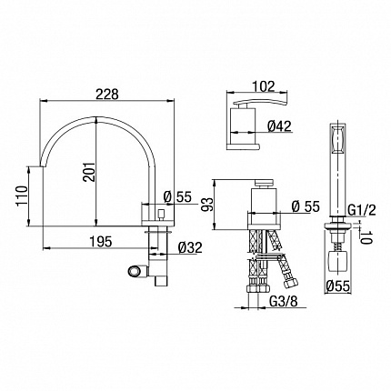 Смеситель для ванны Jacuzzi Glint 0IQ00016JA00 на 3 отв.,хром